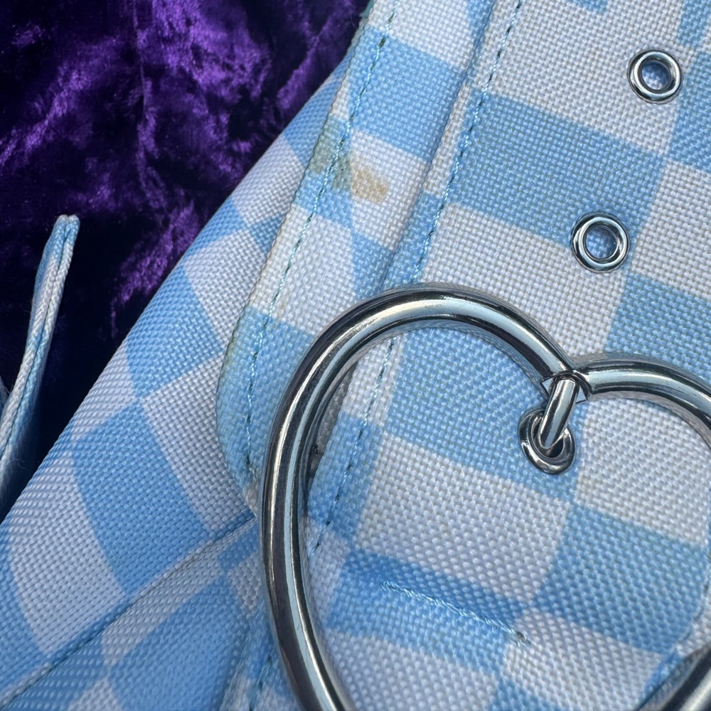 Valfre Blue Checkered Backpack with Heart Buckles - Picture 5 of 8
